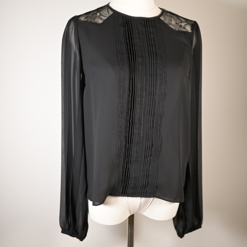 Express‎ Black XS Lace Sheer Long Sleeve Whimsygoth Edwardian Victorian